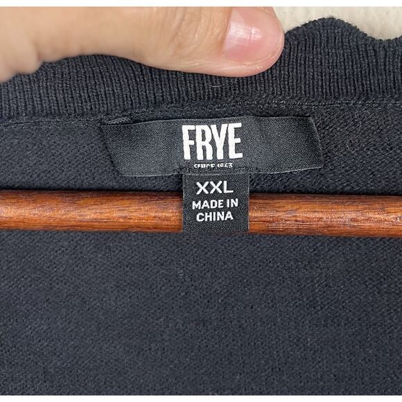 Frye Black Cotton Open Knit Cardigan Scalloped Edge Button Front XXL - Picture 2 of 10